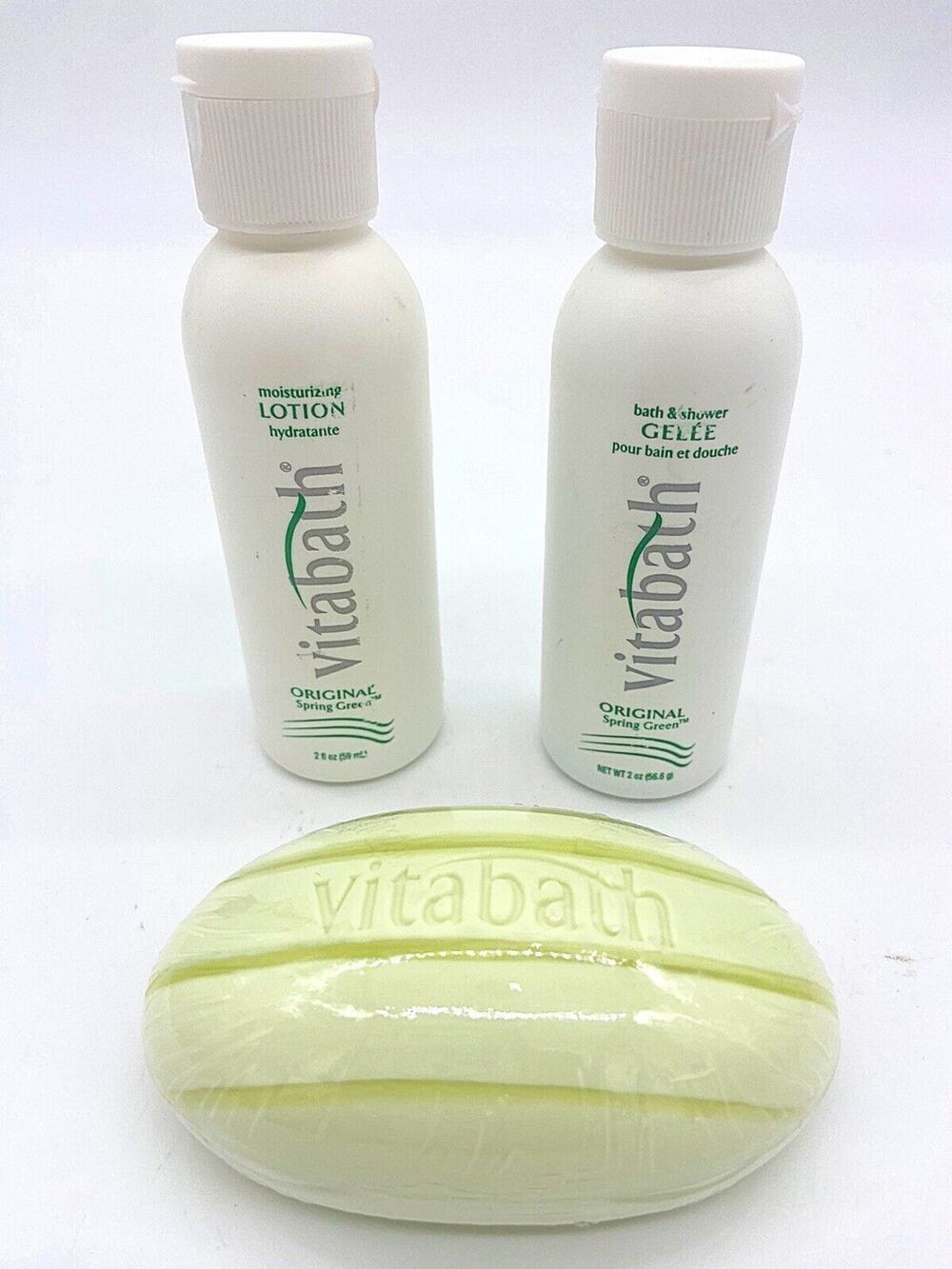 Vintage Vitabath Original Spring Green Gelee’ Lotion 2oz Soap Bar Trio 2001 NOS